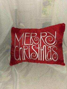 Merry Christmas Embroidered Small Accent Throw Pillow, 8" x 12"